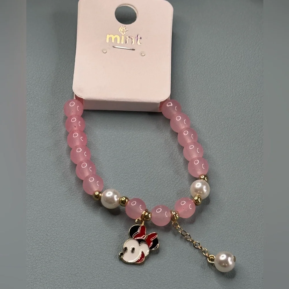 Mint Pink and Gold Jewelry Bracelet with Elegant Charms